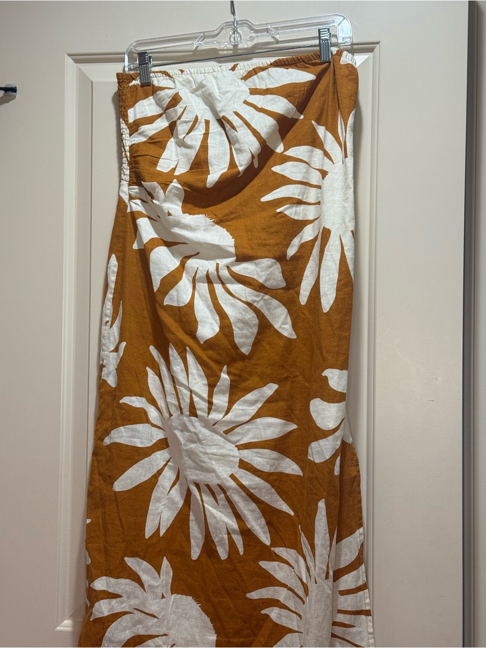 LOFT Strapless Dress in Rust and White Floral